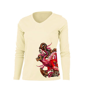 Anchor Octo  (Side Wrap) Long Sleeve V-Neck Performance Tee