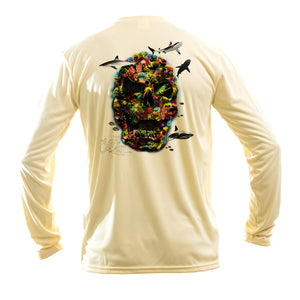 Color Coral Skull Long Sleeve Performance Tee