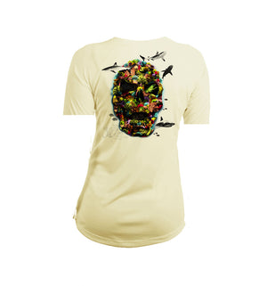 Color Coral Skull Short Sleeve V-Neck Performance Tee