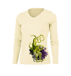 Green Octo Long Sleeve V-Neck Performance Tee