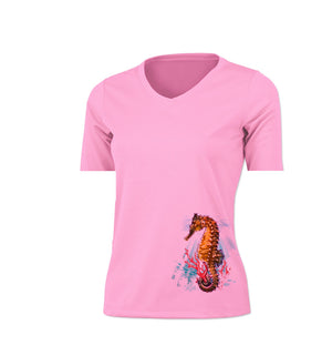 Seahorse Reef (Color) Short Sleeve V-Neck Performance Tee