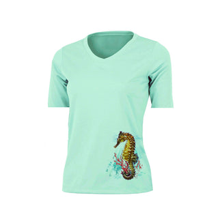 Seahorse Reef (Color) Short Sleeve V-Neck Performance Tee