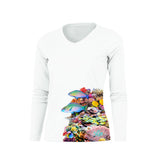 Coral Side Print Long Sleeve V-Neck Performance Tee