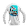 Dual Hammerheads Long Sleeve Performance Tee in White – back view – Sea Fear UPF 50+ apparel