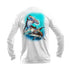 Dual Hammerheads Long Sleeve Performance Tee in White – back view – Sea Fear UPF 50+ apparel