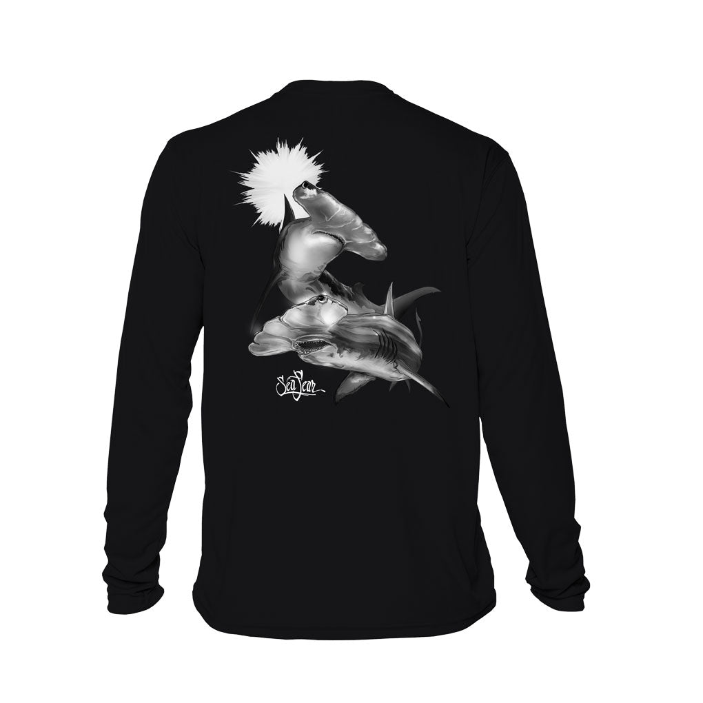 Dual Hammerheads Long Sleeve Performance Tee in Black – Sea Fear UPF 50+ apparel