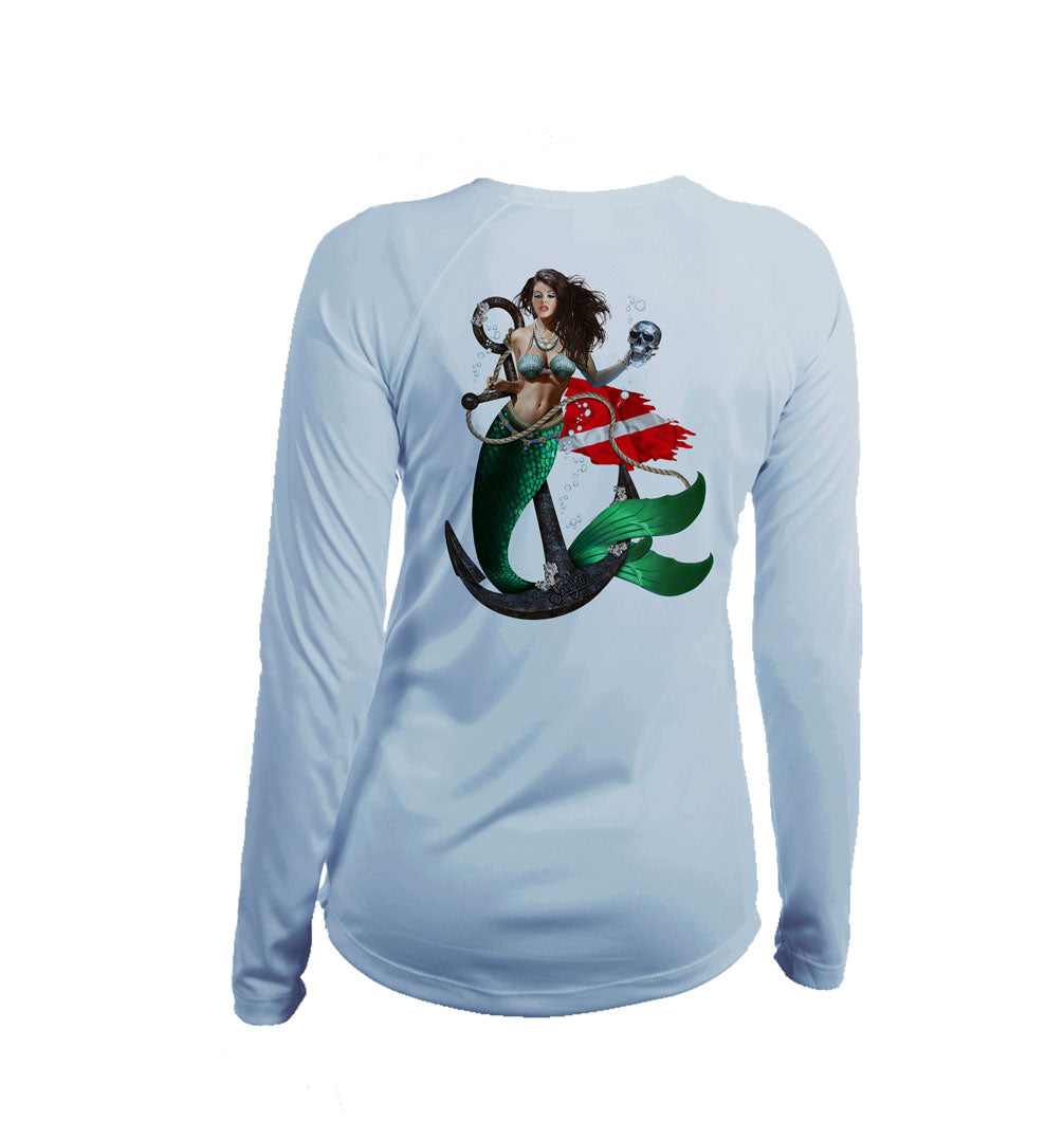 Mermaid Anchor Long Sleeve V-Neck Performance Tee
