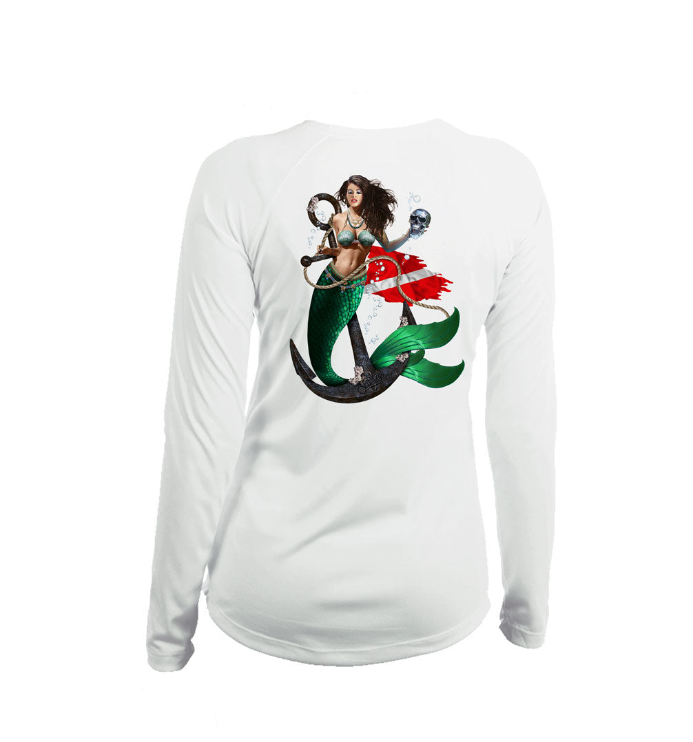 Mermaid Anchor Long Sleeve V-Neck Performance Tee