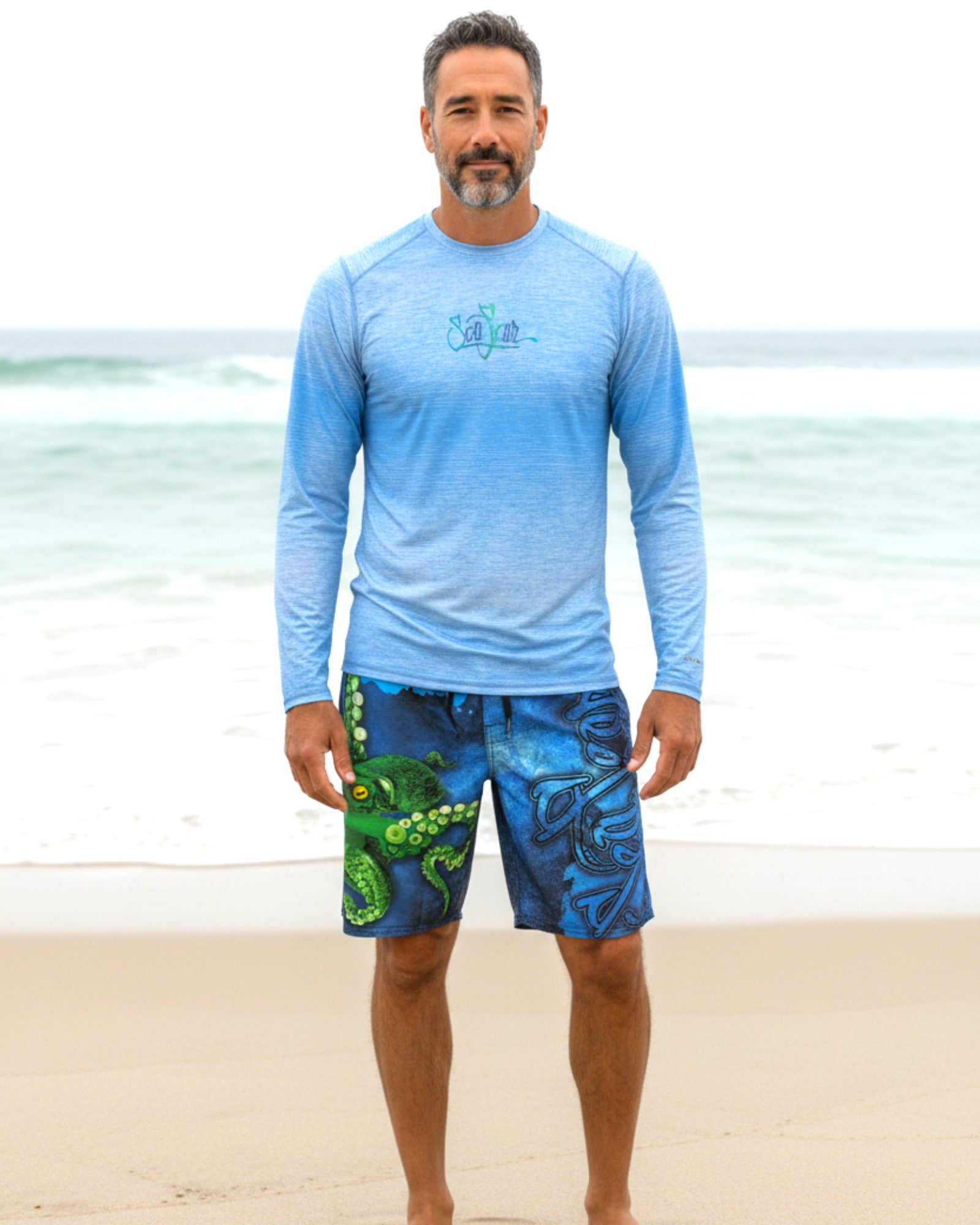 Octopus Board Shorts – front view – Sea Fear UPF 50+ apparel