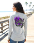 Inking Octopus Long Sleeve V-Neck Performance Tee in Gray – back view – Sea Fear UPF 50+ apparel