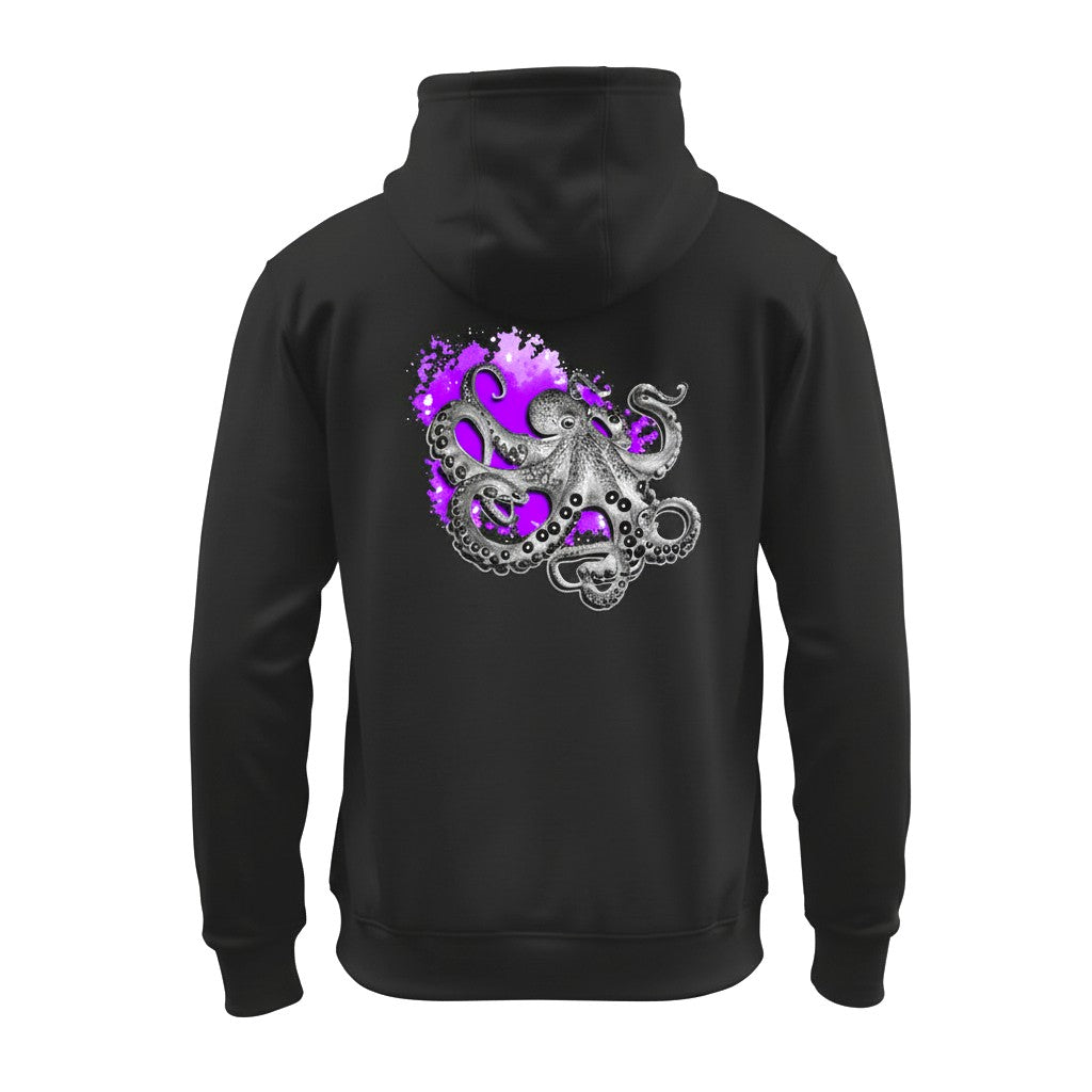 Inking Octopus Long Sleeve Cotton Blend Hoodie Black