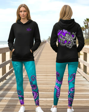 Inking Octo Long Sleeve Cotton Blend Hoodie Black