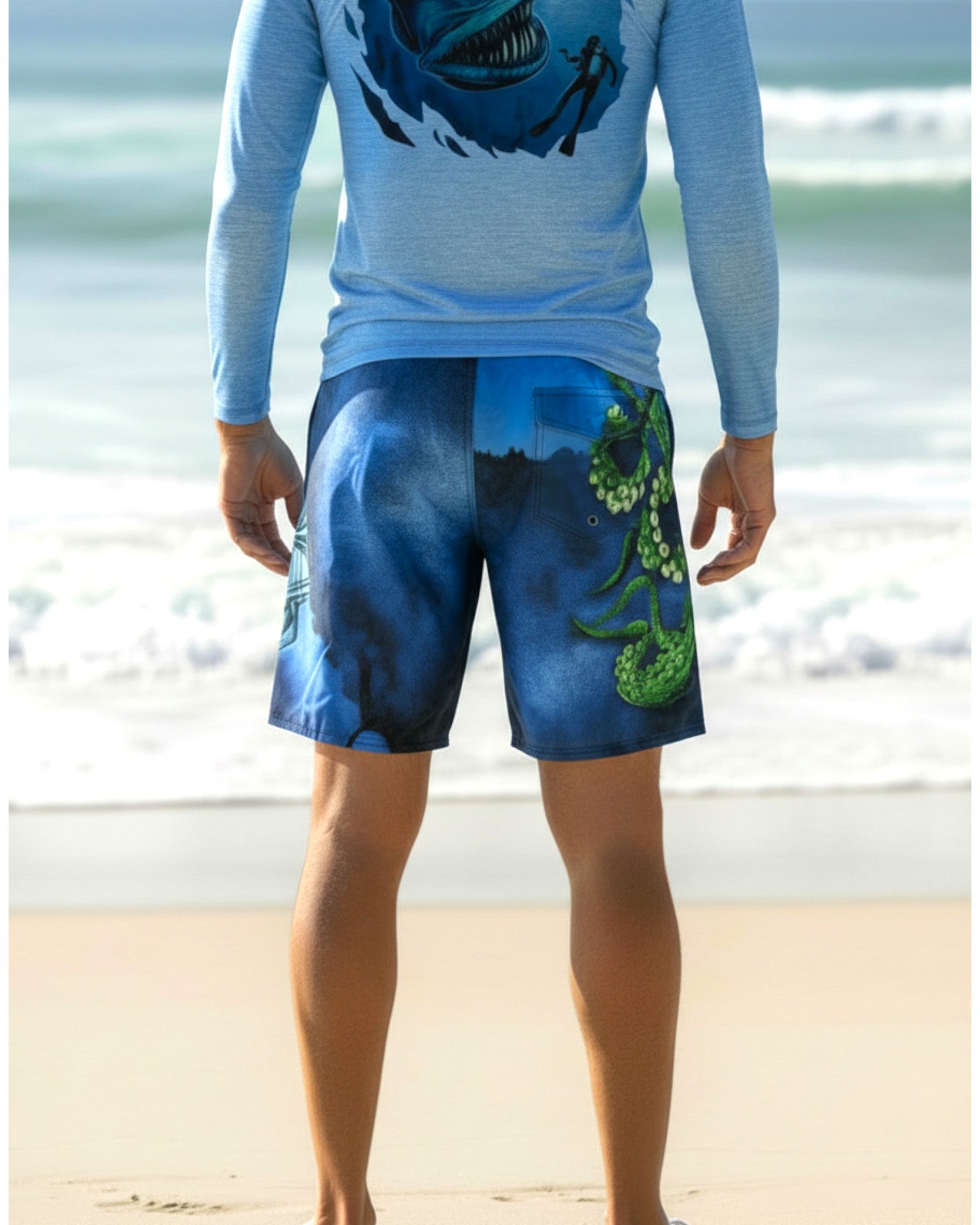 Octopus Board Shorts – back view – Sea Fear UPF 50+ apparel