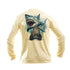 Sea Fear Megalodon long sleeve performance tee in light yellow with a detailed shark graphic on the back