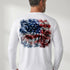 Sea Fear white long-sleeve performance shirt with a back graphic of an octopus, anchor, and American flag design.