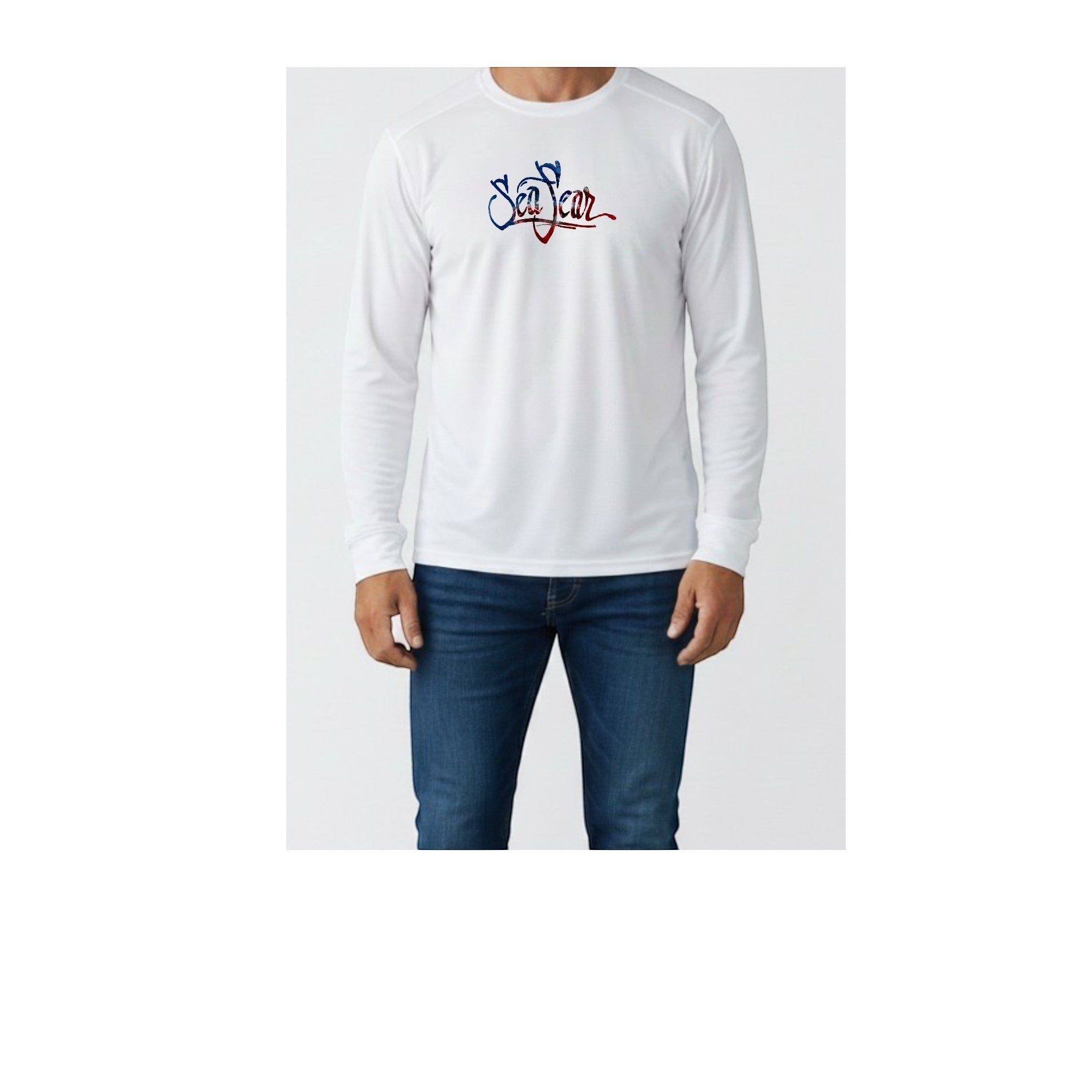 Sea Fear USA Octopus white long-sleeve performance shirt with front logo