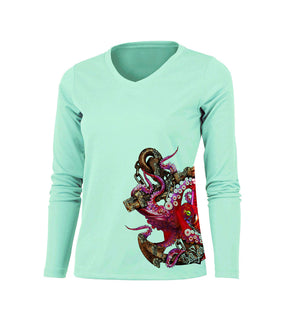 Anchor Octo  (Side Wrap) Long Sleeve V-Neck Performance Tee