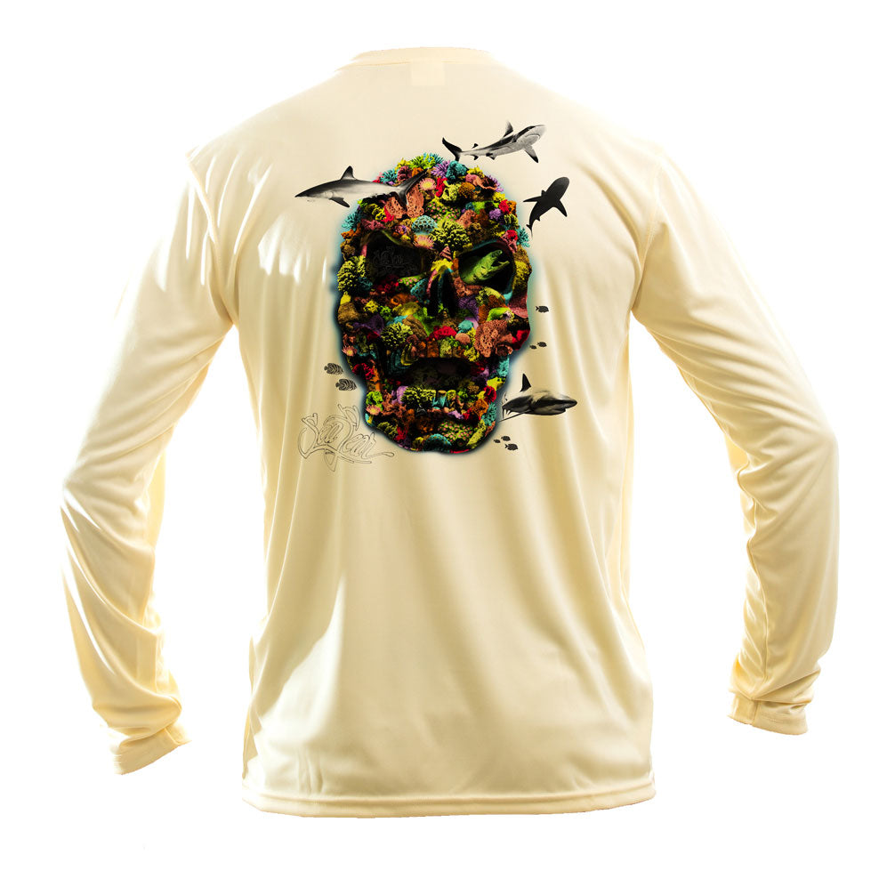 Color Coral Skull Long Sleeve Performance Tee