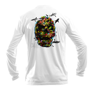 Color Coral Skull Long Sleeve Performance Tee