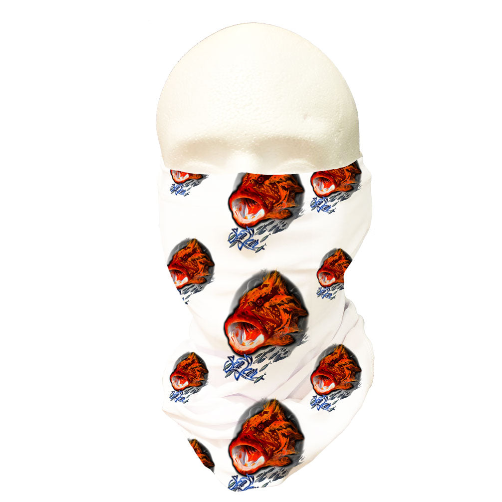Sea Fear Grouper Multi-Wear Sun Gaiter in white, UPF 50+ sun protection neck gaiter