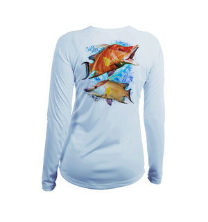 Hogfish Coral Long Sleeve V-Neck Performance Tee