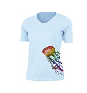 Jellyfish (Side Print) Short Sleeve V-Neck Performance Tee