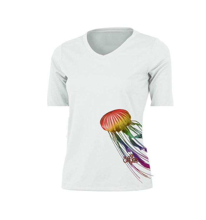 Jellyfish (Side Print) Short Sleeve V-Neck Performance Tee