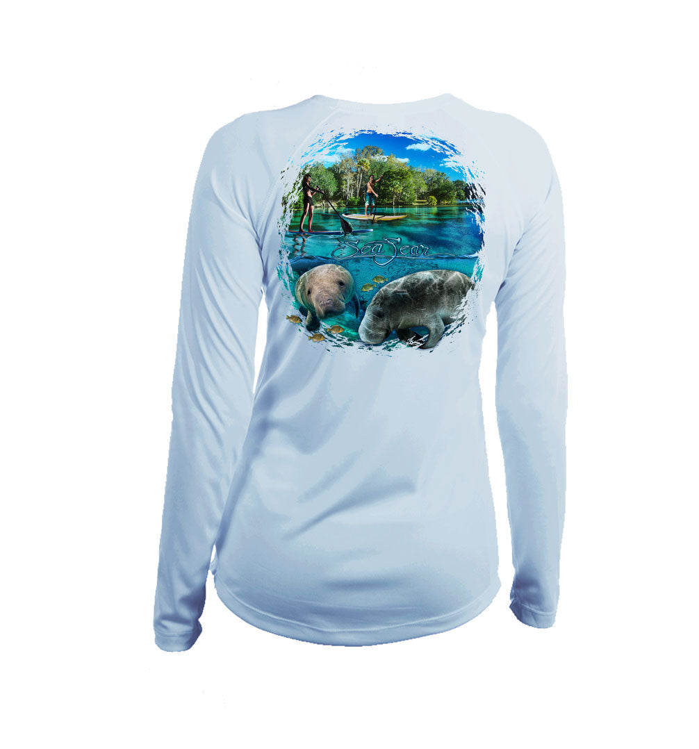 Manatee Paddleboard Long Sleeve V-Neck Performance Tee