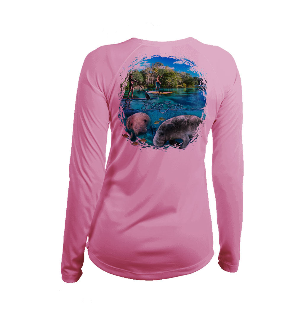 Manatee Paddleboard Long Sleeve V-Neck Performance Tee