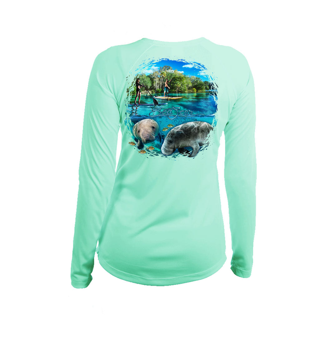 Manatee Paddleboard Long Sleeve V-Neck Performance Tee