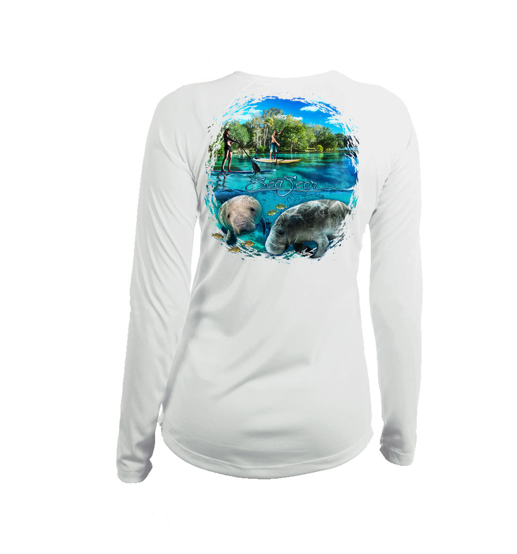 Manatee Paddleboard Long Sleeve V-Neck Performance Tee
