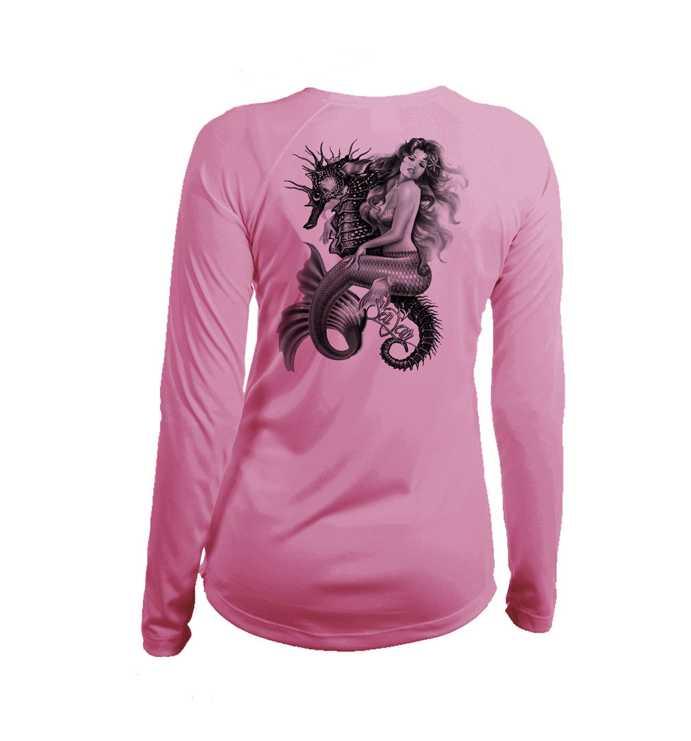 Mermaid Seahorse Long Sleeve V-Neck Performance Tee