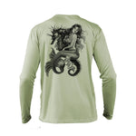 Mermaid Seahorse Long Sleeve Performance Tee in Sage – Sea Fear UPF 50+ apparel