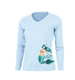 Mermaid Side Print Long Sleeve V-Neck Performance Tee