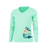 Mermaid Side Print Long Sleeve V-Neck Performance Tee