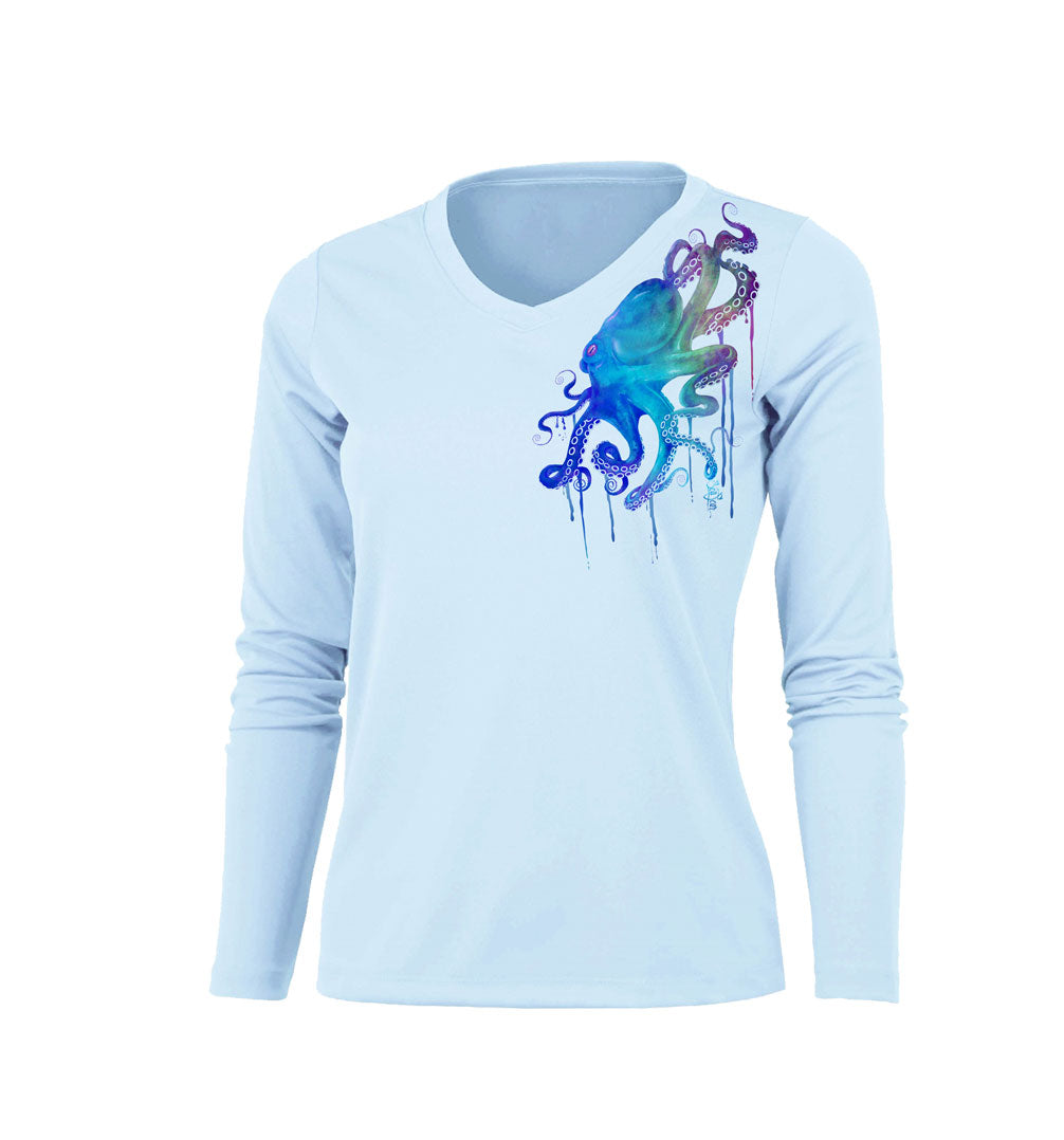 Octo Shoulder Long Sleeve V-Neck Performance Tee – Sea Fear