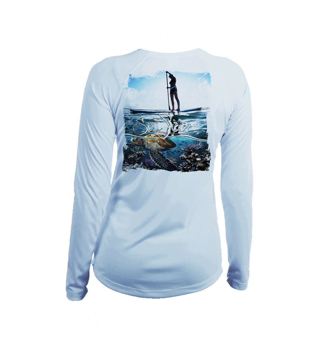 Paddlerboarder (Turtle) Long Sleeve V-Neck Performance Tee