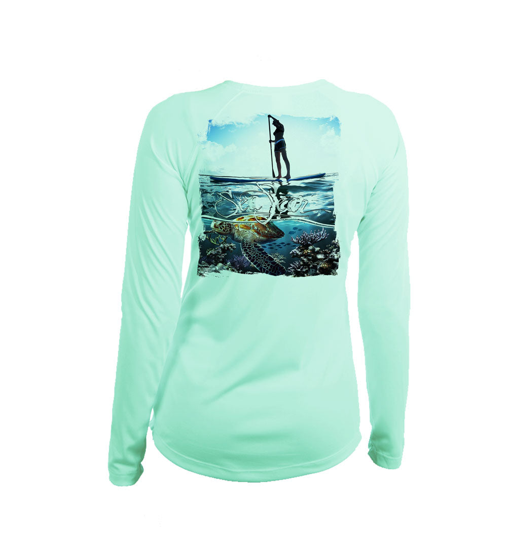 Paddlerboarder (Turtle) Long Sleeve V-Neck Performance Tee
