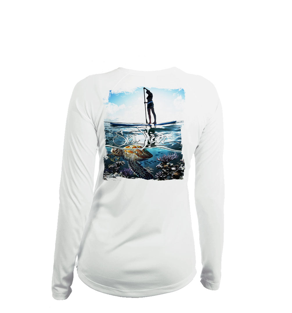 Paddlerboarder (Turtle) Long Sleeve V-Neck Performance Tee