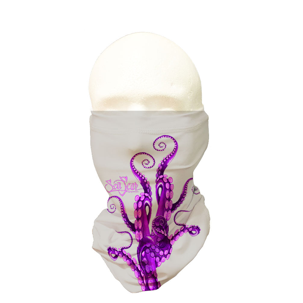Sea Fear Purple Octo Legs Multi-Wear Sun Gaiter in gray, UPF 50+ sun protection neck gaiter