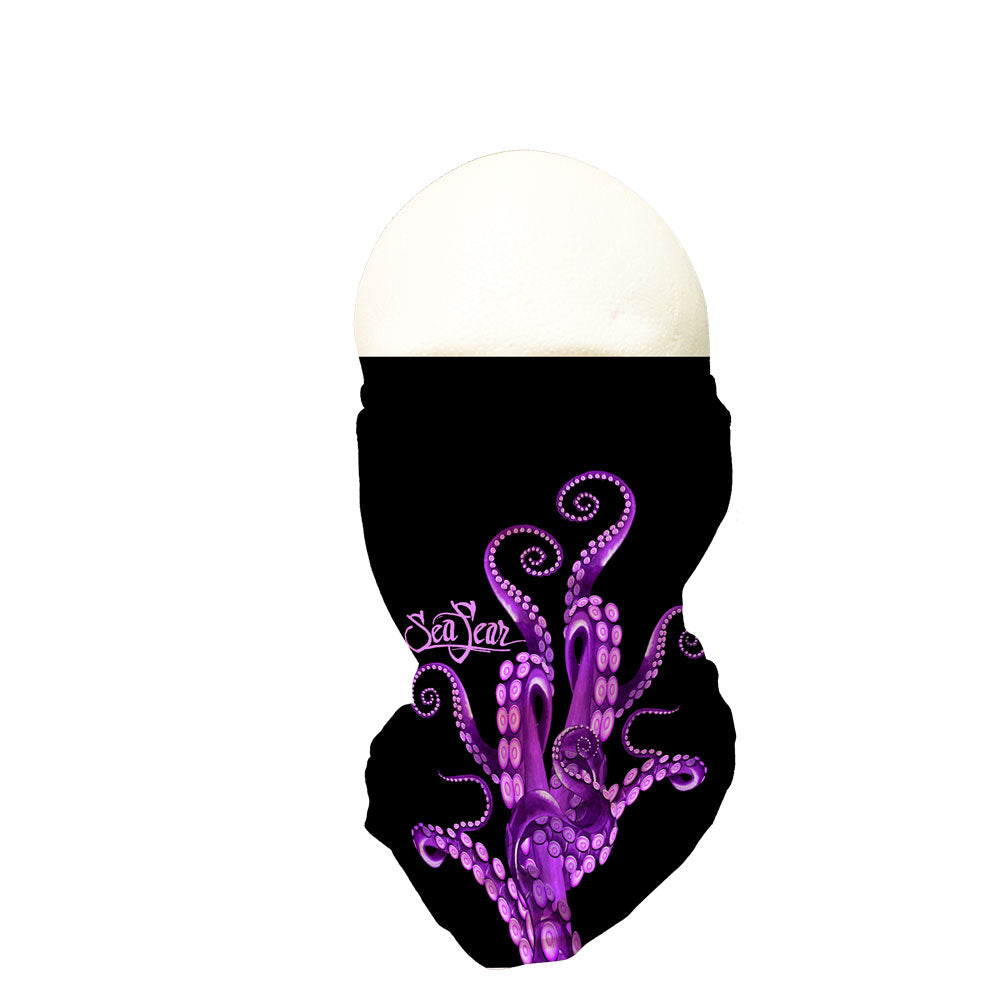 Sea Fear Purple Octo Legs Multi-Wear Sun Gaiter in black, UPF 50+ sun protection neck gaiter