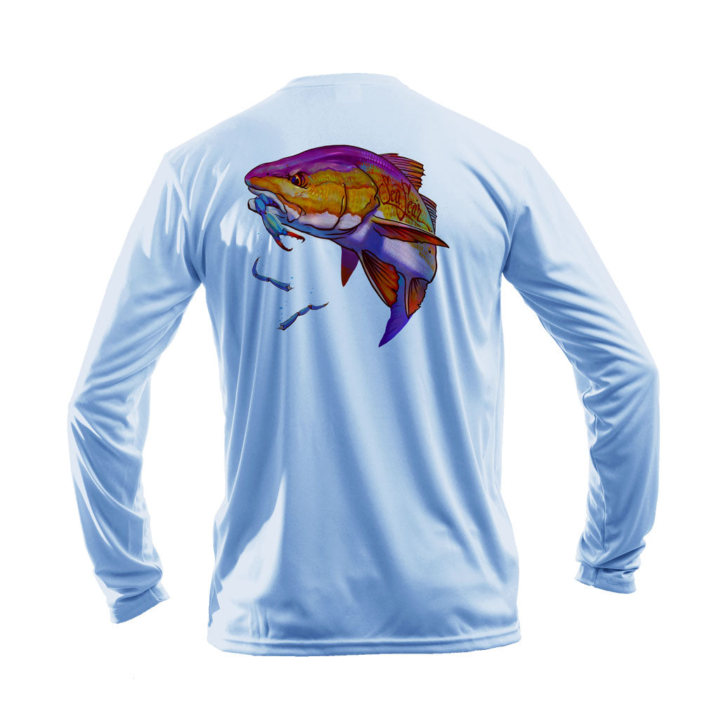 Redfish Men's Fishing Shirt Last Stand Blue Crab Medium / Yellow