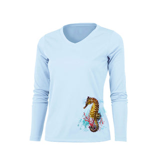 Seahorse Reef (Color) Long Sleeve V-Neck Performance Tee