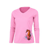 Seahorse Reef (Color) Long Sleeve V-Neck Performance Tee