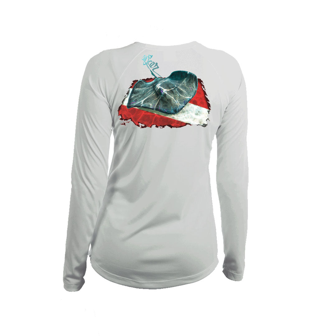 Stingray Dive Flag Long Sleeve V-Neck Performance Tee