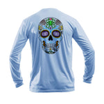 Sugar Skull Long Sleeve Performance Tee in Arctic Blue – Sea Fear UPF 50+ apparel
