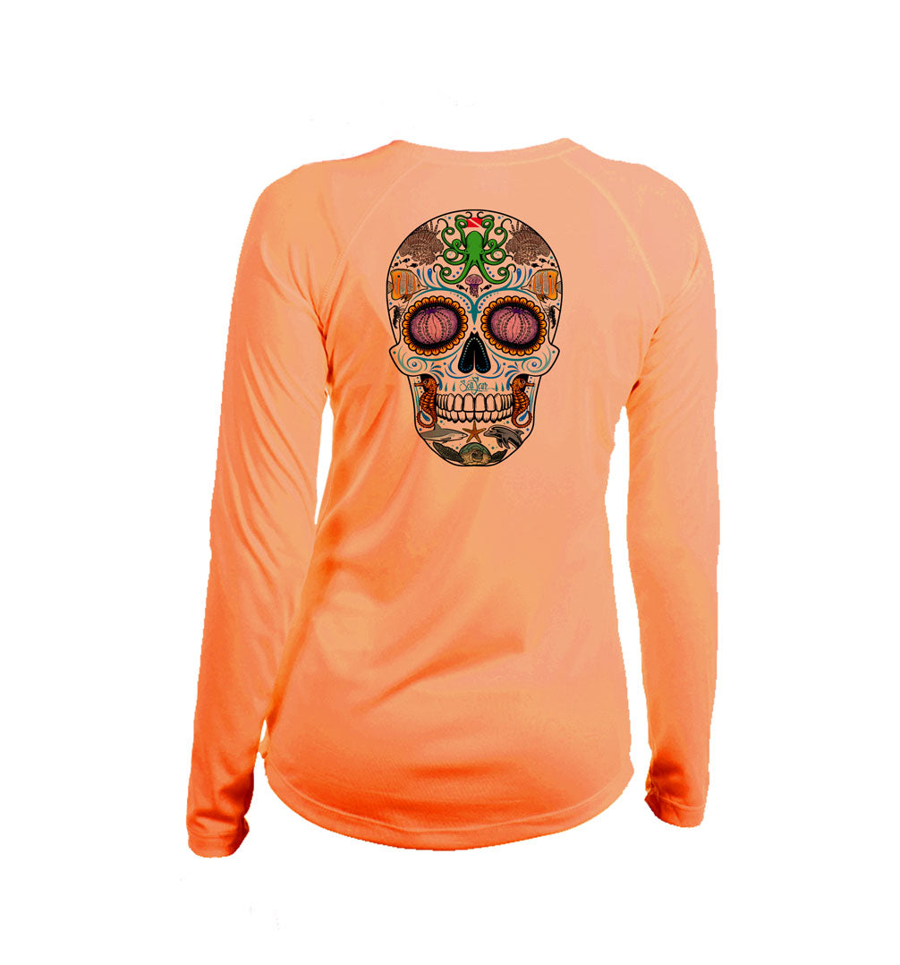 Sugar Skull Long Sleeve V-Neck Performance Tee