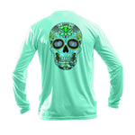 Sugar Skull Long Sleeve Performance Tee in Sea Grass – Sea Fear UPF 50+ apparel