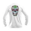Sugar Skull Long Sleeve Performance Tee in White – Sea Fear UPF 50+ apparel