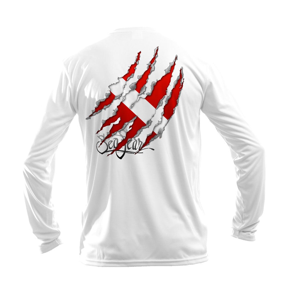 Torn Flag Long Sleeve Performance Tee in White – Sea Fear UPF 50+ apparel